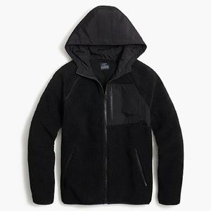 J.Crew Mens Sherpa Hoodie Zip Jacket Black - S New
